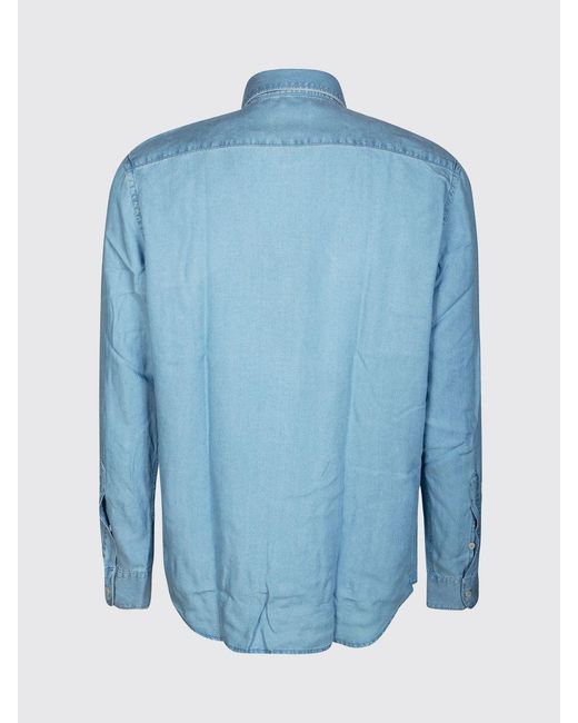 Altea Blue Long-Sleeved Cotton Shirt With French Collar for men