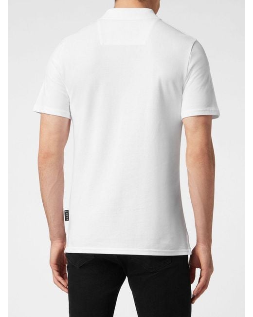 Philipp Plein White Slim Fit Cotton Polo Shirt With Skull Print And Hexagon Logo for men