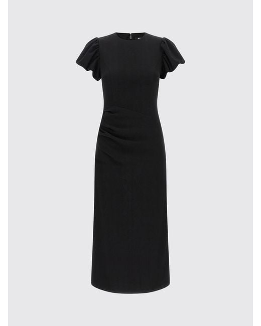 ROTATE BIRGER CHRISTENSEN Black Short-Sleeved Crêpe Midi Sheath Dress With Back Slit