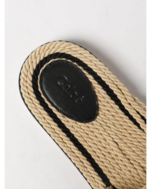 Chloé White ChloÉ Sand Striped Cotton Slide Sandals With Low Heel And Logo