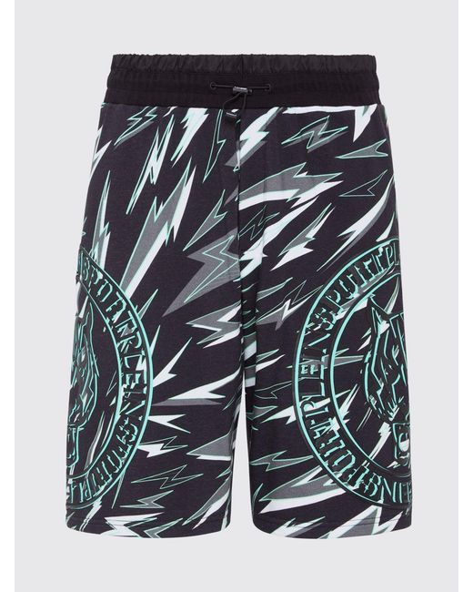 Philipp Plein Black Jersey Sports Shorts With Graphic Print And Drawstring Waist for men