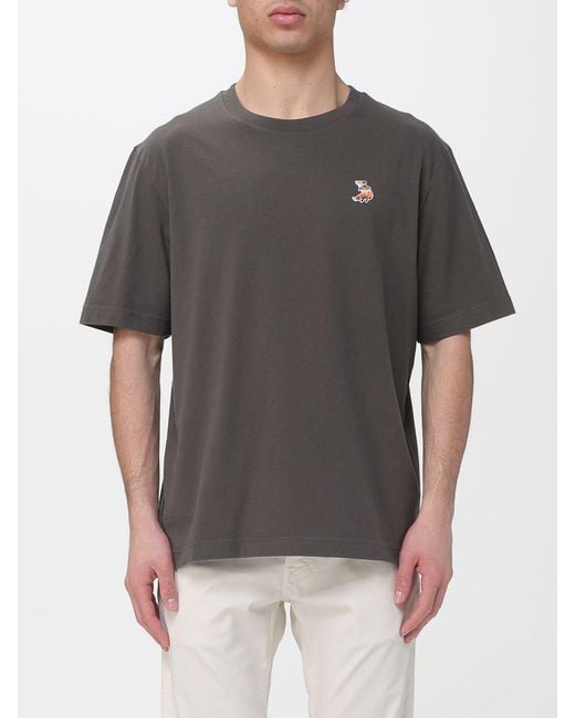 Maison Kitsuné Gray Maison KitsunÉ Organic Cotton T-Shirt With Logo for men