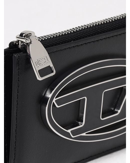 DIESEL Black 1Dr Oval D Leather Card Holder