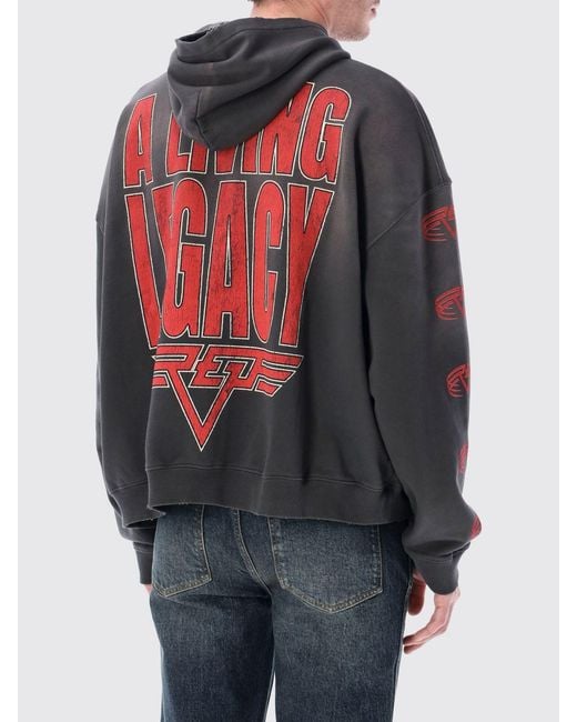 Represent Gray Cotton Hooded Sweatshirt With Logo Print for men
