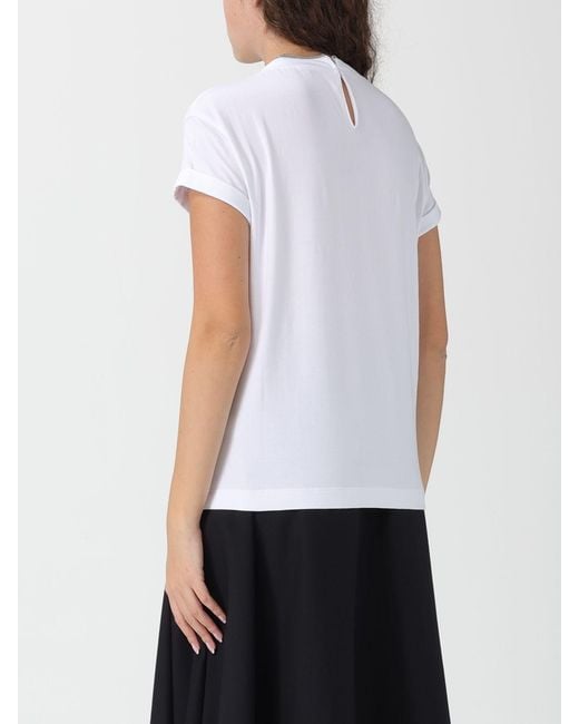 Brunello Cucinelli White Basic Cotton T-Shirt With Monile