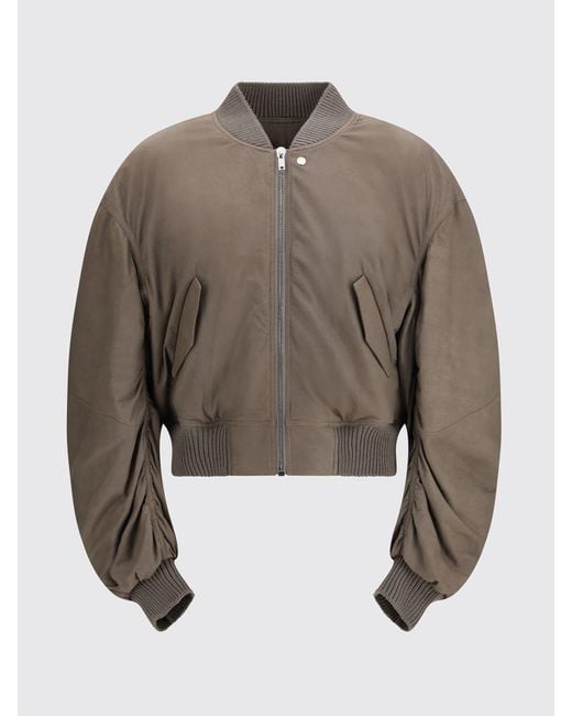 Rick Owens Gray Leather Bomber Jacket for men