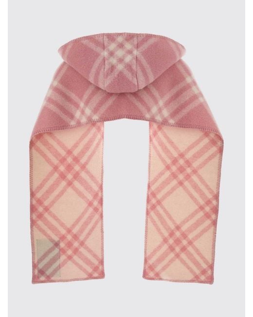 Burberry Pink Check Wool Hooded Scarf for men