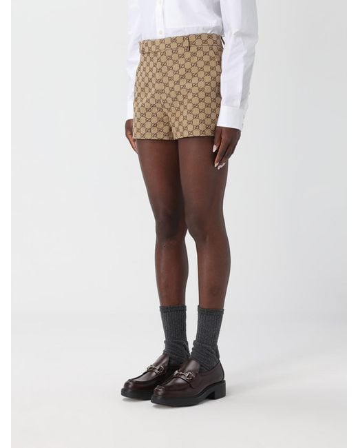 Gucci Natural Cotton Blend Shorts With Gg Motif