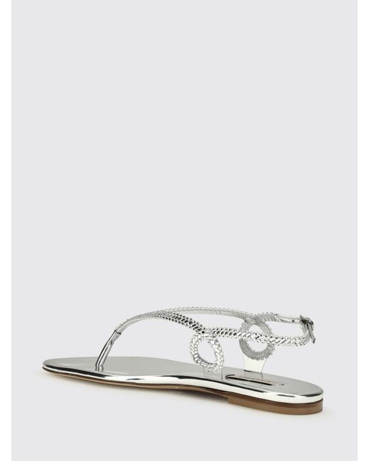 Casadei White Josephine Laminated Patent Leather Sandal With Rhinestones