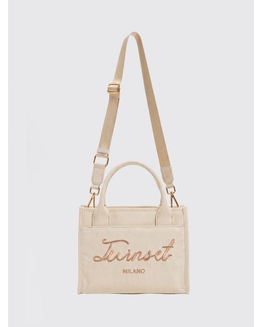 Twinset Natural Cow Print Cotton Canvas Bag