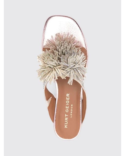 Kurt Geiger Natural Canvas Sandal With Fringes And Rhinestones