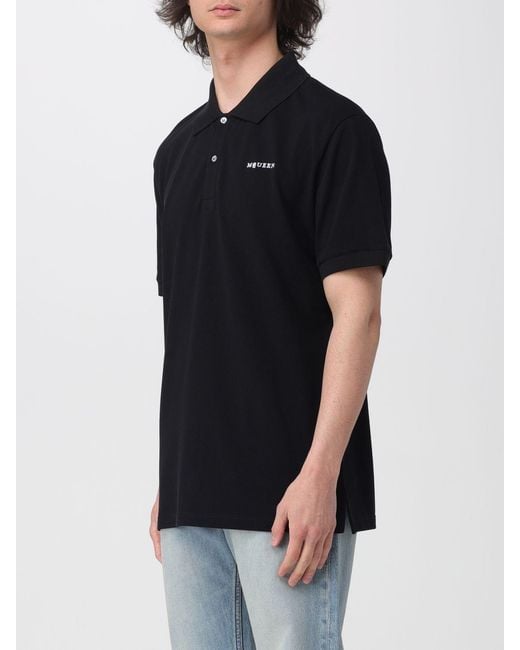 McQueen Black Cotton Polo Shirt for men