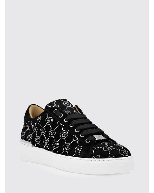 Philipp Plein Black Suede Sneakers With Rhinestone Hexagon for men
