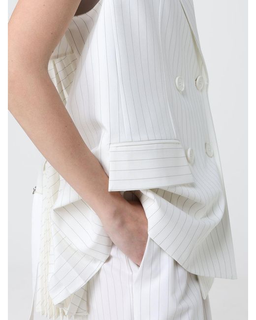 MEIMEIJ White Viscose Blend Vest With Pleated Panel
