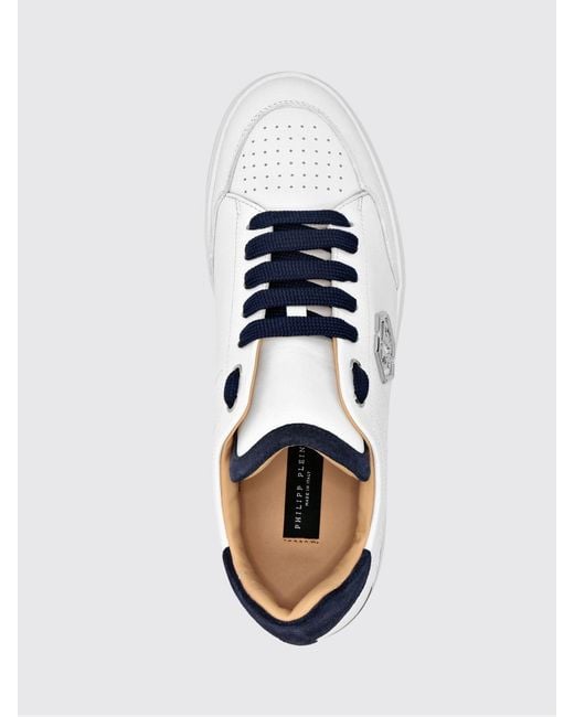 Philipp Plein White Leather And Suede Low-Top Sneakers With Monogram And Logo for men