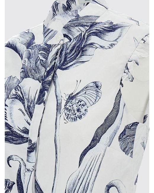 Erdem Blue Cotton Floral Print Shirt