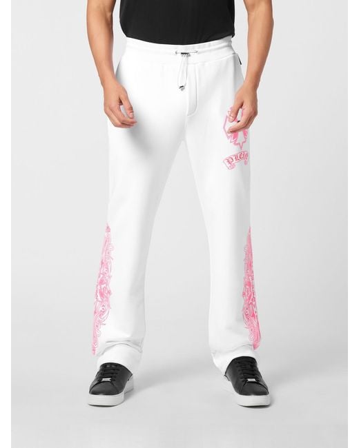 Philipp Plein White Cotton Jogging Trousers With Graphic Print for men