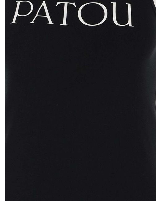 Patou Black Basic Cotton Tank Top With Logo