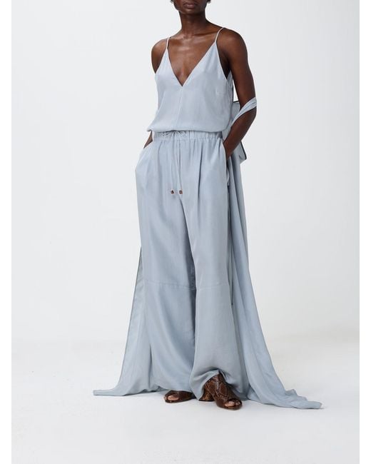 Alysi Blue Silk Palazzo Trousers With Drawstring