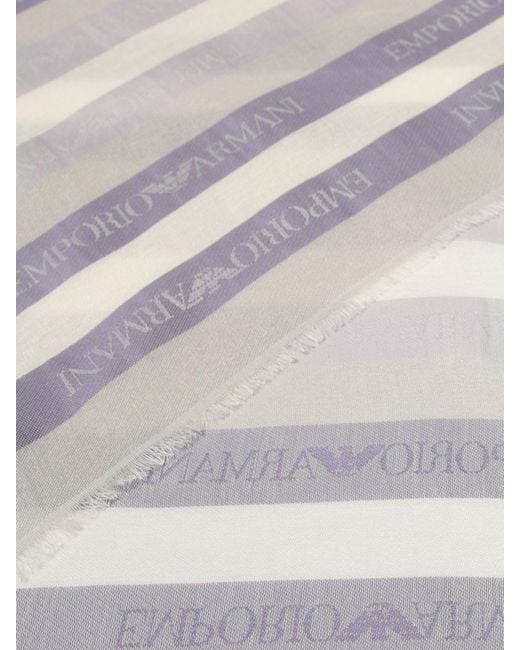Emporio Armani White Striped Modal Blend Scarf With Jacquard Logo
