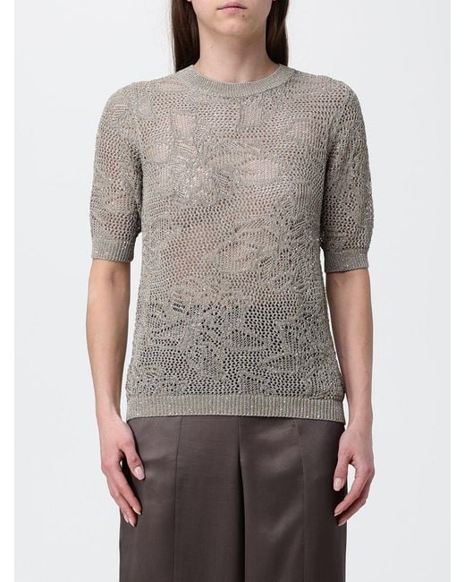 Fabiana Filippi Gray Floral Crew Neck Sweater