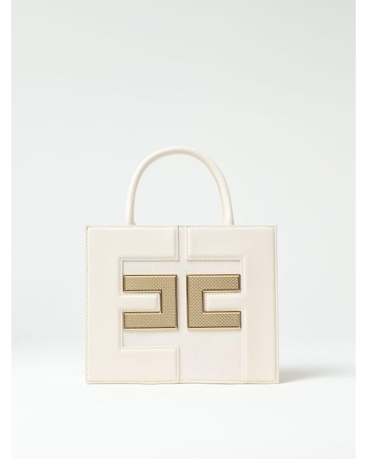 Elisabetta Franchi Natural Bag In Synthetic Leather With Metal Monogram