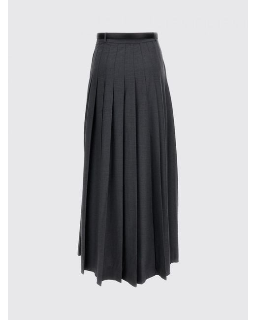 Self-Portrait Black High-Waisted Pleated Wool-Blend Midi Skirt With Belt