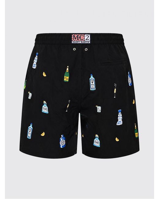 Mc2 Saint Barth Black Polyester Swim Shorts With Elasticated Drawstring Waist for men