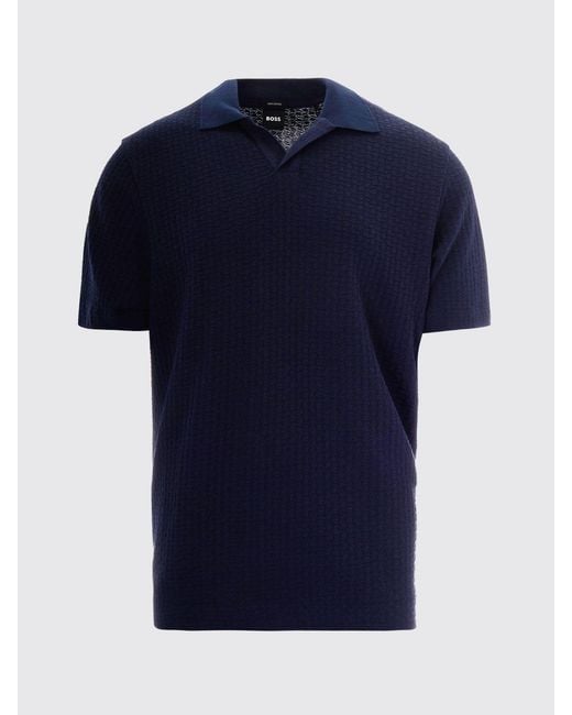 Boss Blue Structured Cotton Polo Shirt for men