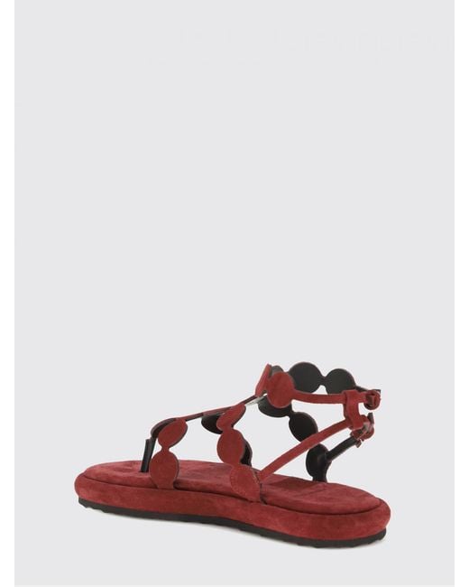 Pierre Hardy Red Low-Heeled Suede Thong Sandals With An Ankle Strap