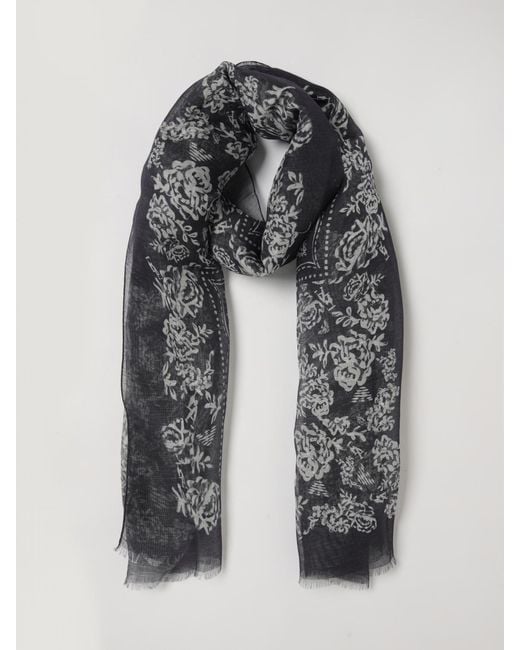 Emporio Armani Black Modal Blend Scarf With Floral Print