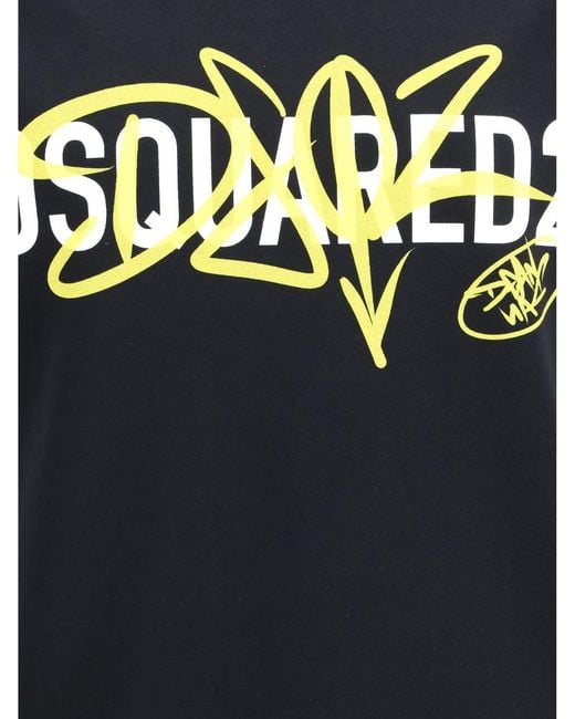 DSquared² Blue Slim Fit Cotton T-Shirt With Contrasting Logo Print for men