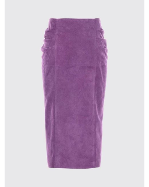 Valentino Garavani Purple High-Waisted Ruched Suede Midi Pencil Skirt