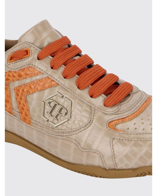 Philipp Plein Brown Pit-$Top Crocodile Print Leather Sneakers for men