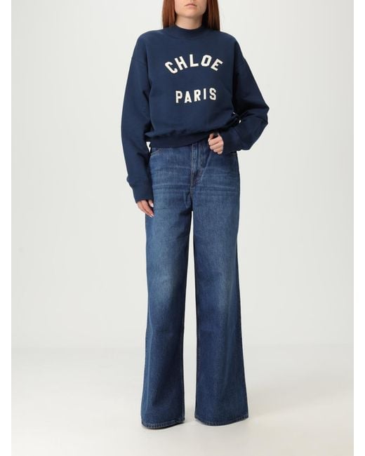 Chlo&Eacute Sudadera De Algodón Con Cuello Redondo Y Logo Chloé de color Blue