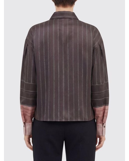 Alysi Gray Striped Silk Shirt