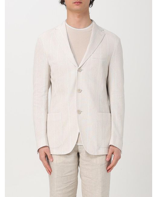 Eleventy Natural Linen Suit Jacket Notch Lapel for men
