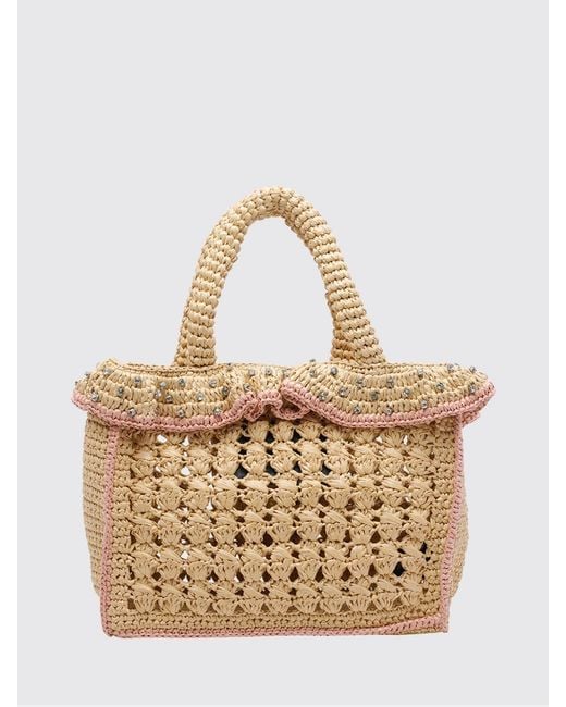 Kurt Geiger Metallic Crochet Raffia Bag With Rhinestones