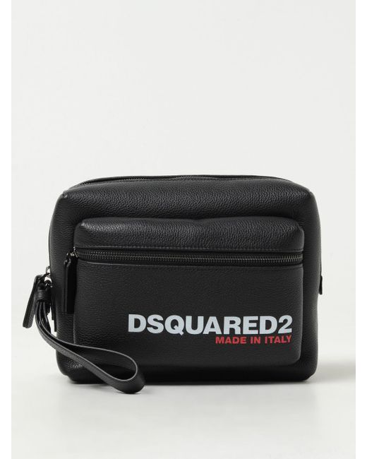 Beauty case in pelle a grana con logo di DSquared² in Black da Uomo