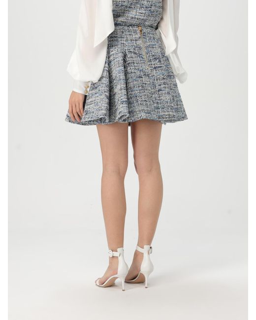 Balmain Blue Tweed Skirt With Pleats