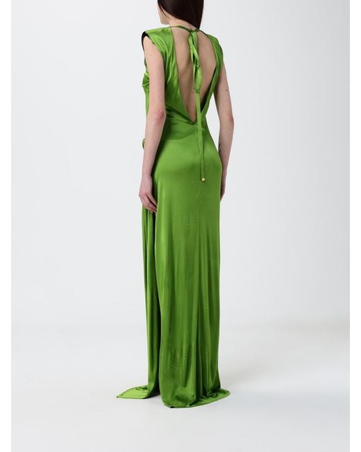 Elisabetta Franchi Green Draped Open-Back Dress