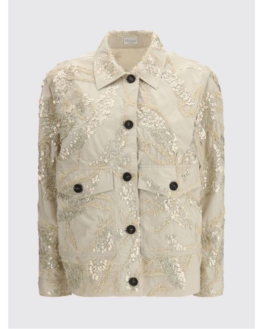 Brunello Cucinelli Natural Cotton Poplin Sahariana With Embroidery