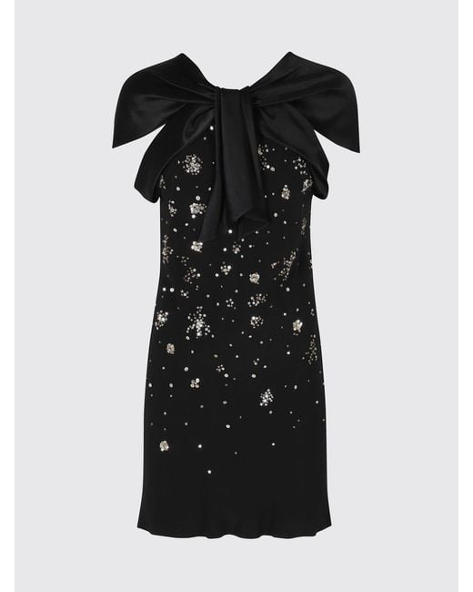 Alberta Ferretti Black Sequin Embellished Crêpe Mini Dress With Scarf Neck