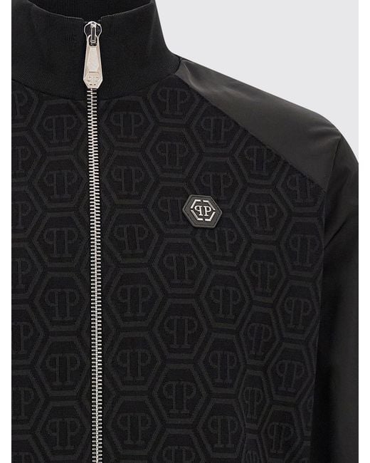 Philipp Plein Blue Hexagon Logo High Neck Zipped Cotton-Blend Sweatshirt for men
