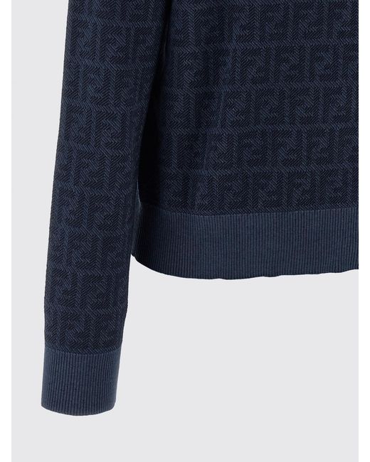 Fendi Blue Ff Wool Crewneck Cardigan