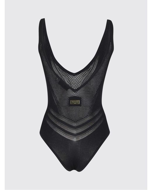 Elisabetta Franchi Black Perforated Knit Bodysuit Top