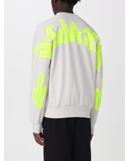 DISCLAIMER White Crew Neck Cotton Jumper With Printed Logo And Dropped Shoulders for men