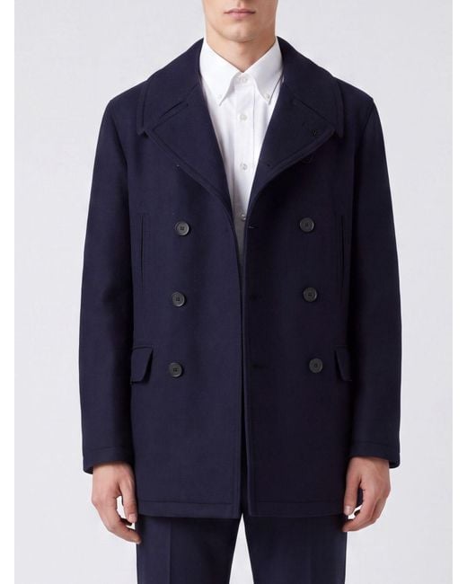 Tagliatore Blue Double-Breasted Knee-Length Wool Coat With Cuff Straps for men