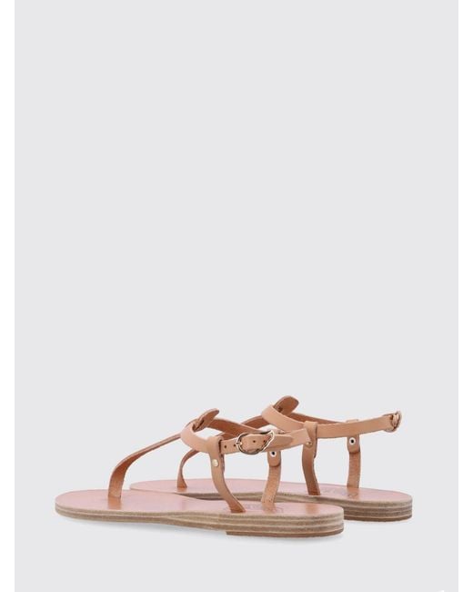 Ancient Greek Sandals Natural Leather Low-Heeled Thong Sandals With Ankle Strap