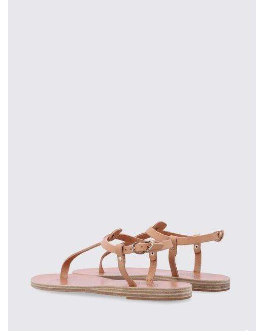 Ancient Greek Sandals Natural Leather Low-Heeled Thong Sandals With Ankle Strap